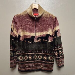 Black Mountain Southwestern horse fleece zip up jacket Sz S